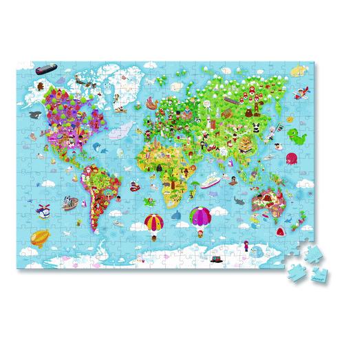 Cardboard Puzzle, Giant World Map Suitcase Puzzle, 300 Pieces, Ages 7 Years And Up