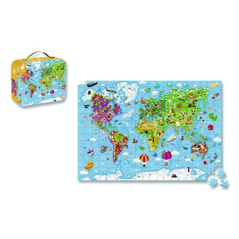Cardboard Puzzle, Giant World Map Suitcase Puzzle, 300 Pieces, Ages 7 Years And Up