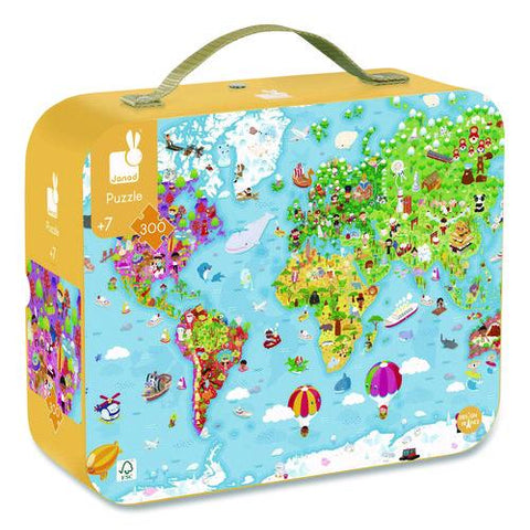 Cardboard Puzzle, Giant World Map Suitcase Puzzle, 300 Pieces, Ages 7 Years And Up