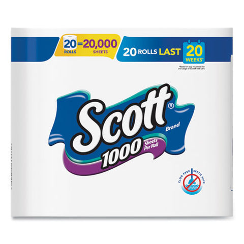 1000 Bathroom Tissue, Septic Safe, 1-ply, White, 1,000 Sheet/roll, 20/pack