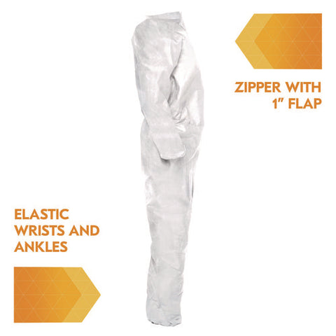 A20 Breathable Particle Protection Coveralls, Zip Front, Elastic Back, Wrists, Ankles, 3x-large, White, 20/carton