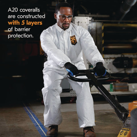 A20 Breathable Particle Protection Coveralls, Zip Front, Elastic Back, Wrists, Ankles, 3x-large, White, 20/carton