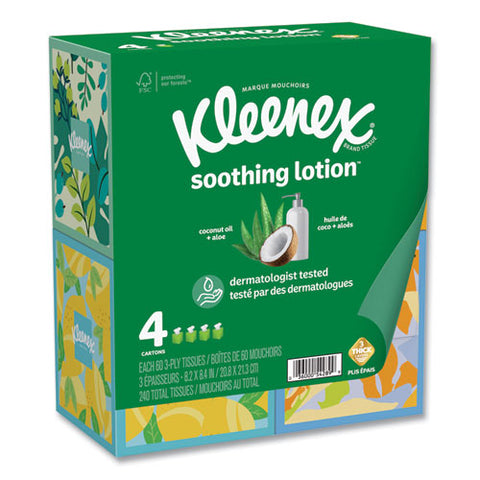 Lotion Facial Tissue, 3-ply, White, 60 Sheets/box, 4 Boxes/pack, 8 Packs/carton