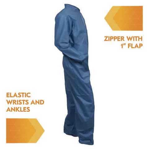 A20 Breathable Particle Protection Coveralls, Zip Front, Elastic Back, Wrists, Ankles, 3x-large, Blue, 20/carton