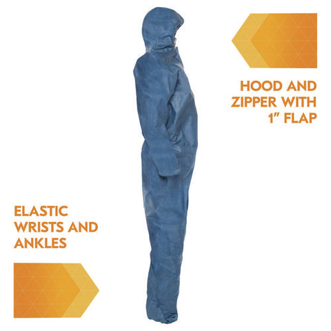 A20 Breathable Particle Protection Coveralls, Zip Front, Hood, Elastic Back, Wrists, Ankles, 3x-large, Blue, 20/carton