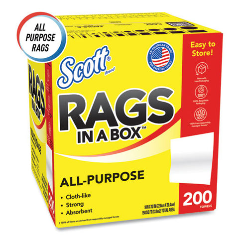 Rags In A Box, Pop-up Box, 12 X 9, White, 200/box, 8 Boxes/carton