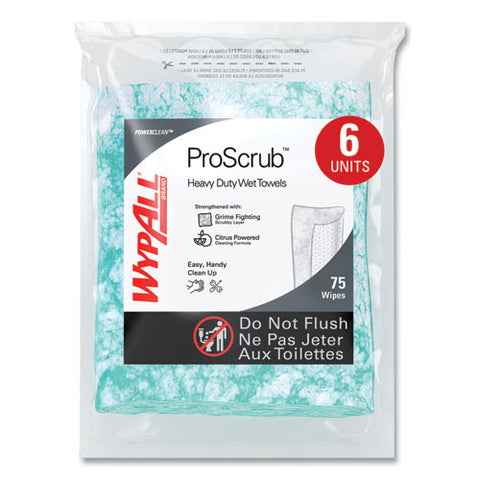 Power Clean Proscrub Pre-saturated Wipes, 12 X 9.5, Citrus Scent, Green, 75/pack, 6 Packs/carton