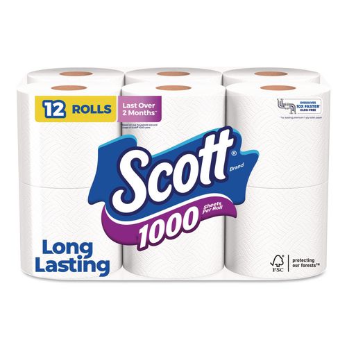 Toilet Paper, Septic Safe, 1-ply, White, 1,000 Sheets/roll, 12 Rolls/pack, 4 Pack/carton
