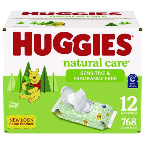 Natural Care Sensitive Baby Wipes, Unscented, White, 64/pack, 12 Packs/carton