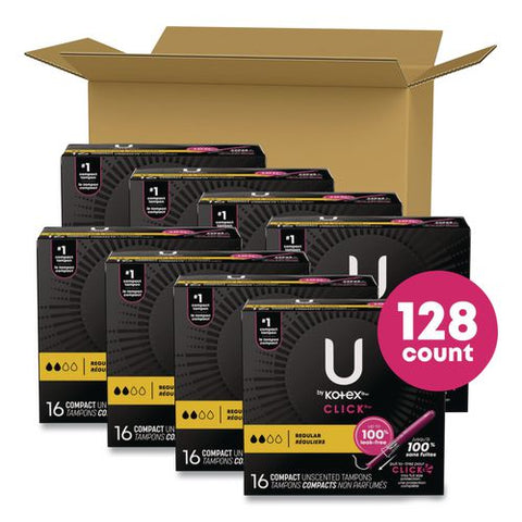 U By Kotex Click Compact Tampons, Regular, 16/pack, 8 Packs/carton