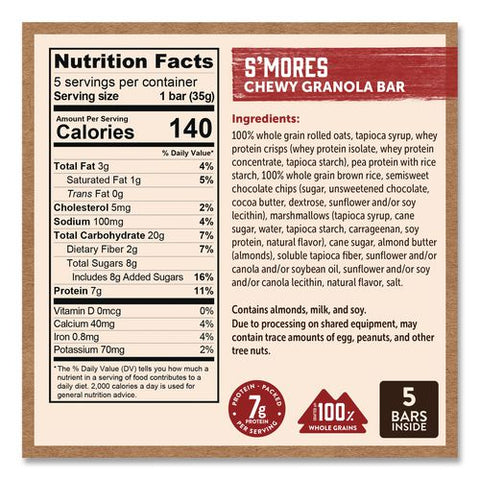 Chewy S'mores Granola Bar, 1.23 Oz Bar, 5/box