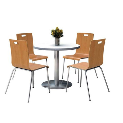 Pedestal Table With Four Natural Jive Series Chairs, Round, 36" Dia X 29h, Crisp Linen