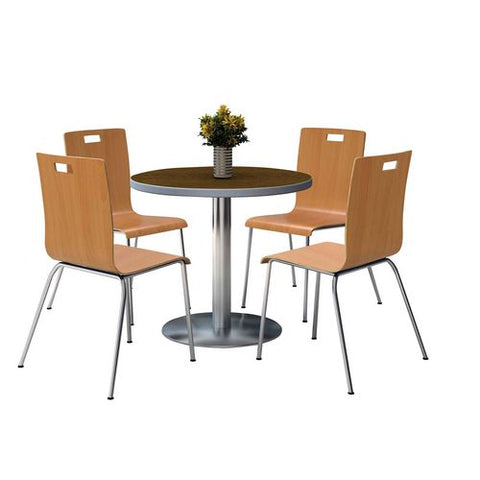 Pedestal Table With Four Natural Jive Series Chairs, Round, 36" Dia X 29h, Walnut