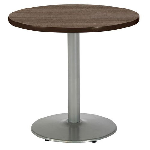 Pedestal Table With Four White Kool Series Chairs, Round, 36" Dia X 29h, Studio Teak