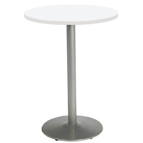 Pedestal Bistro Table With Four White Kool Series Barstools, Round, 36" Dia X 41h, Designer White