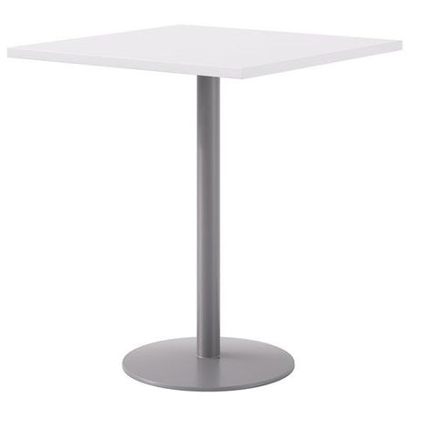 Pedestal Bistro Table With Four Natural Jive Series Barstools, Square, 36 X 36 X 41, Designer White