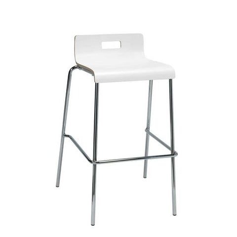 Pedestal Bistro Table With Four White Jive Series Barstools, Square, 36 X 36 X 41, Studio Teak