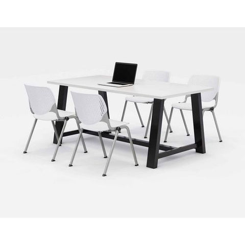 Midtown Dining Table With Four White Kool Series Chairs, 36 X 72 X 30, Designer White