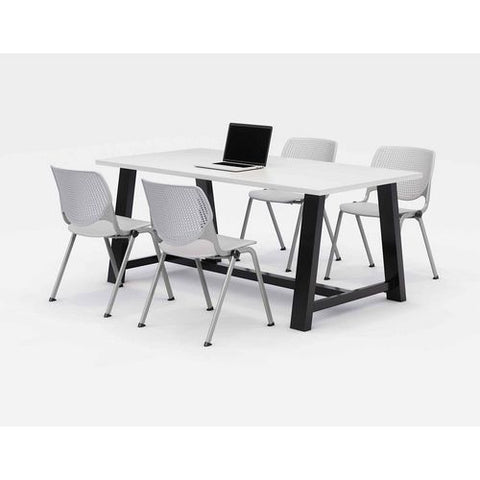 Midtown Dining Table With Four Light Gray Kool Series Chairs, 36 X 72 X 30, Designer White