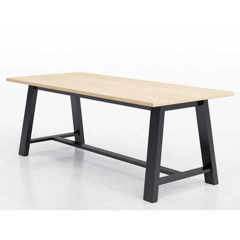 Midtown Dining Table With Four Navy Kool Series Chairs, 36 X 72 X 30, Kensington Maple