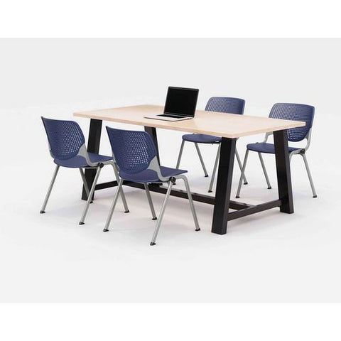 Midtown Dining Table With Four Navy Kool Series Chairs, 36 X 72 X 30, Kensington Maple