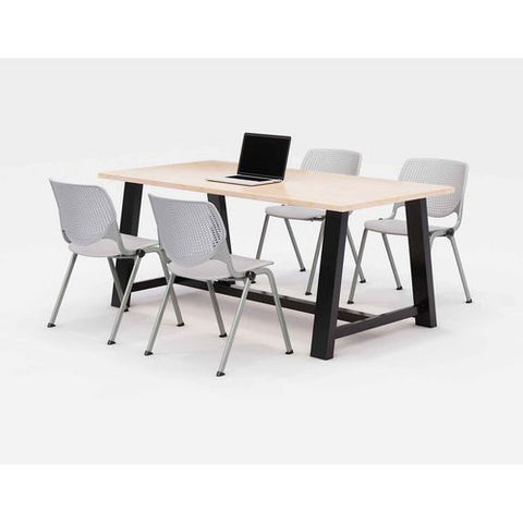 Midtown Dining Table With Four Light Gray Kool Series Chairs, 36 X 72 X 30, Kensington Maple