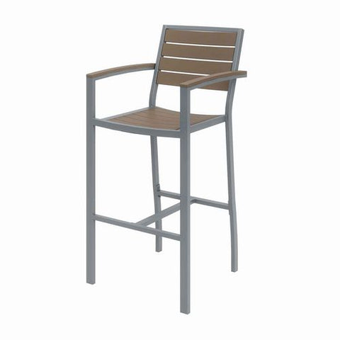 Eveleen Outdoor Bistro Patio Table, Two Mocha Powder-coated Polymer Barstools, Round, 30" Dia X 41h, Gray