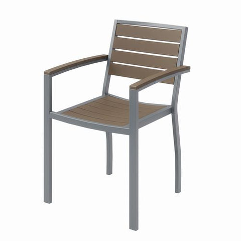 Eveleen Outdoor Patio Table, Four Mocha Powder-coated Polymer Chairs, Round, 36" Dia X 29h, Fashion Gray