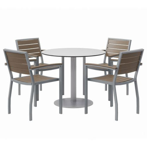 Eveleen Outdoor Patio Table, Four Mocha Powder-coated Polymer Chairs, Round, 36" Dia X 29h, Fashion Gray