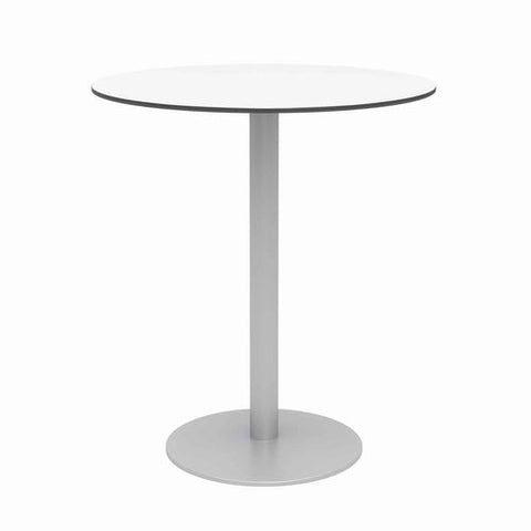 Eveleen Outdoor Bistro Patio Table With Four Gray Powder-coated Polymer Barstools, Round, 41"h, White