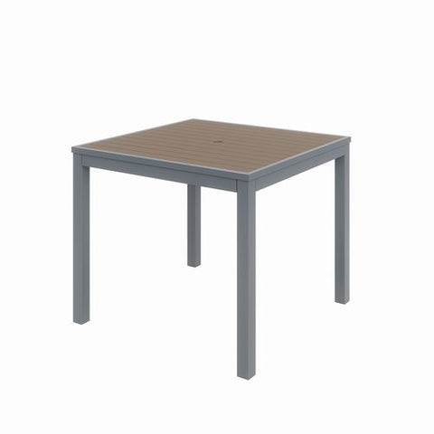 Eveleen Outdoor Patio Table With Four Mocha Powder-coated Polymer Chairs, Square, 32", Mocha