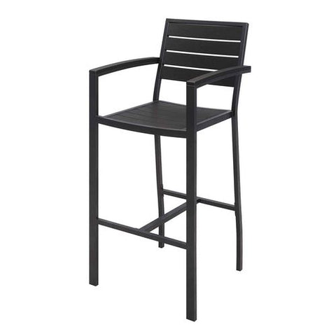 Eveleen Outdoor Bistro Patio Table With Four Black Powder-coated Polymer Barstools, 32 X 55, Black