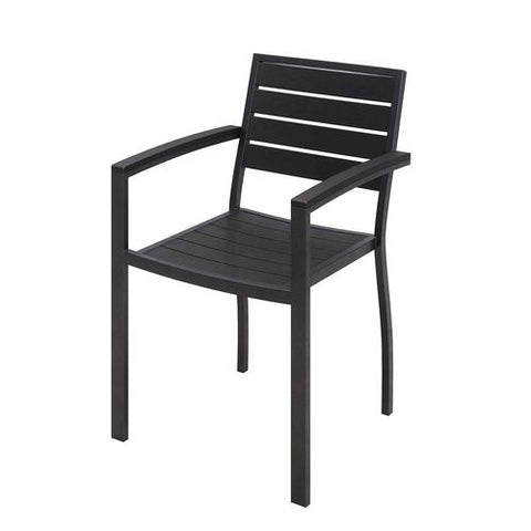 Eveleen Outdoor Patio Table With Six Black Powder-coated Polymer Chairs, 32 X 55 X 29, Black