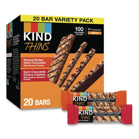 Thins Peanut Butter Dark Chocolate And Dark Chocolate Cherry Cashew Variety Pack, 0.74 Oz Bar, 20/box