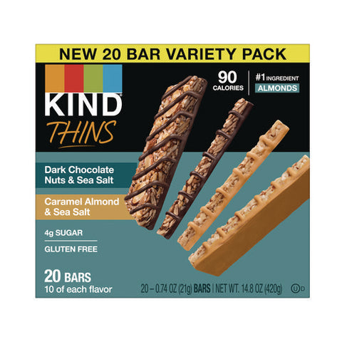 Thins Bar Variety Pack, Caramel Almond & Sea Salt; Dark Chocolate Nuts & Sea Salt, 0.74 Oz, 20/box