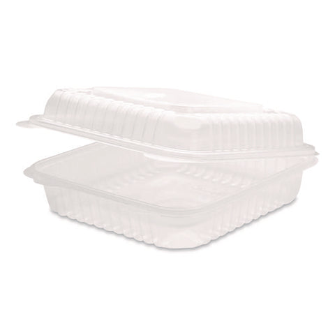 Polypropylene Plastic Hinged Container, 9.35 X 9.22 X 3.17, Clear, Plastic, 50/pack, 4 Packs/carton