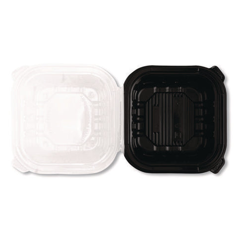 Polypropylene Plastic Hinged Container, 6 X 6 X 3, Black/clear, Plastic, 50/pack, 6 Packs/carton