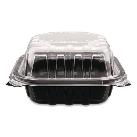 Polypropylene Plastic Hinged Container, 6 X 6 X 3, Black/clear, Plastic, 50/pack, 6 Packs/carton