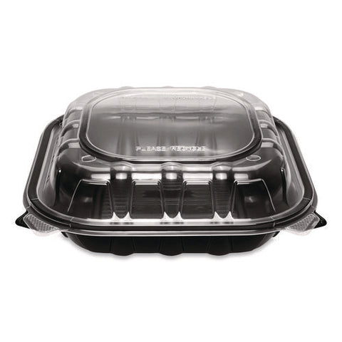 Polypropylene Plastic Hinged Container, 9 X 9 X 3, Black/clear, Plastic, 50/pack, 3 Packs/carton