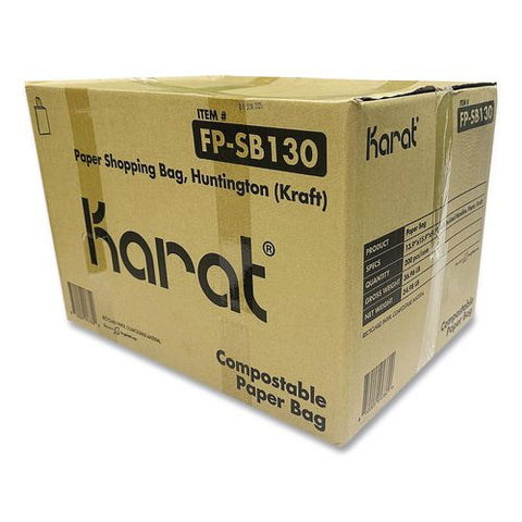 Huntington Paper Shopping Bag, Rope Handles, Large Size, 13.4 X 9.3 X 15.9, Kraft, 200/carton