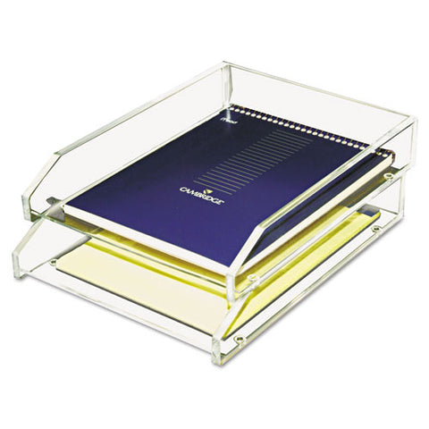 Clear Acrylic Letter Tray, 2 Sections, Letter Size Files, 10.5" X 13.75" X 2.5", Clear, 2/pack