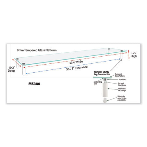 Extra Wide Glass Monitor Riser, 39.4" X 10.2" X 3.25", Clear, Supports 60 Lbs