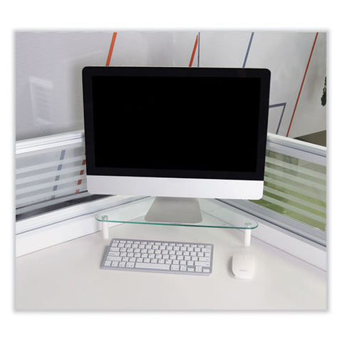 Glass Corner Monitor Riser, 19.7" X 11" X 3.25", Clear, Supports 40 Lbs