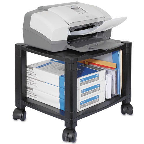 Height-adjustable Under-desk Printer Cart, Plastic, 2 Shelves, 75 Lb Capacity, 17" X 13.25" X 14.13", Black