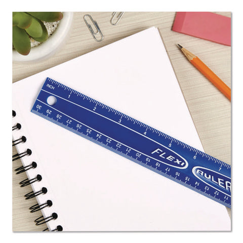 Lockermate Flexi Ruler, Standard/metric, 12" Long, Blue