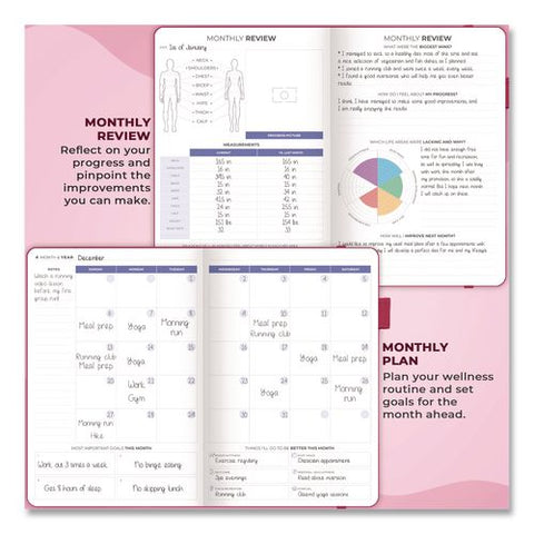 Fitness And Food Journal, 90-day Daily/monthly Format, Engraved Health/athletics Artwork, Fushia Cover, 8.3 X 5.8 Sheets