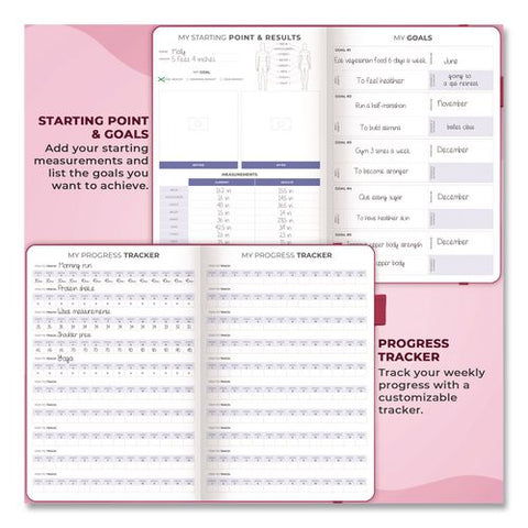 Fitness And Food Journal, 90-day Daily/monthly Format, Engraved Health/athletics Artwork, Fushia Cover, 8.3 X 5.8 Sheets