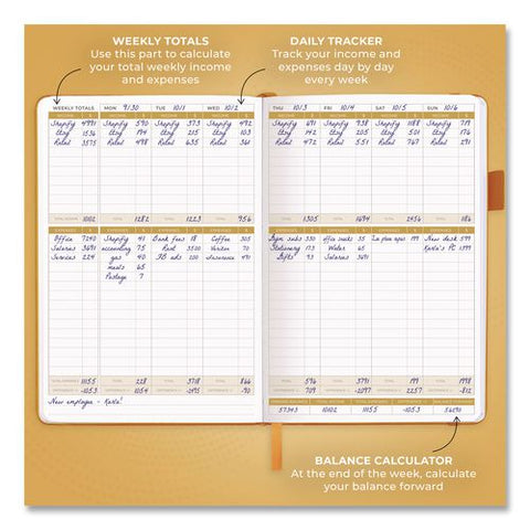 Income And Expense Tracker Ledger, 8 Columns, Amber Yellow Cover, 113 Sheets/book