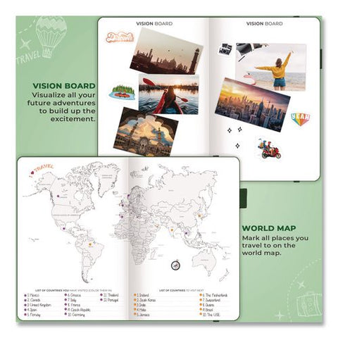 Bucket List Journal, 100 Entries With Before/after Pages, Engraved Adventure Artwork, Forest Green Cover, 8.3 X 5.8 Sheets