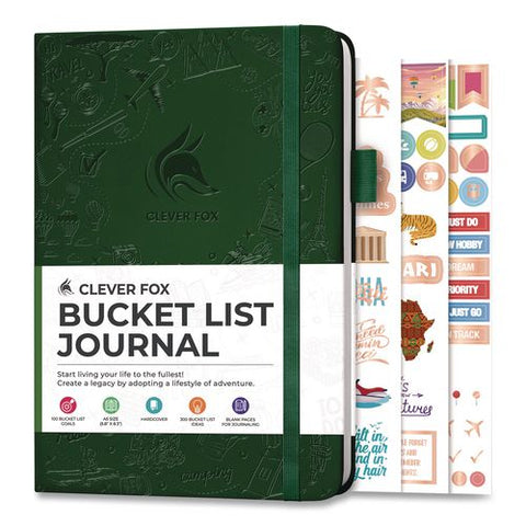 Bucket List Journal, 100 Entries With Before/after Pages, Engraved Adventure Artwork, Forest Green Cover, 8.3 X 5.8 Sheets